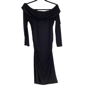 LAUNDRY BY DESIGN BLACK OFF SHOULDER RUCHED DRESS